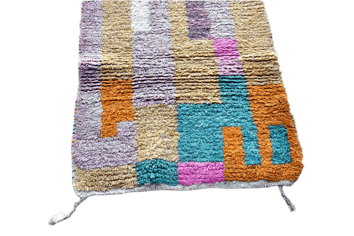 Abstract blue lilac orange moroccan runner rug wool