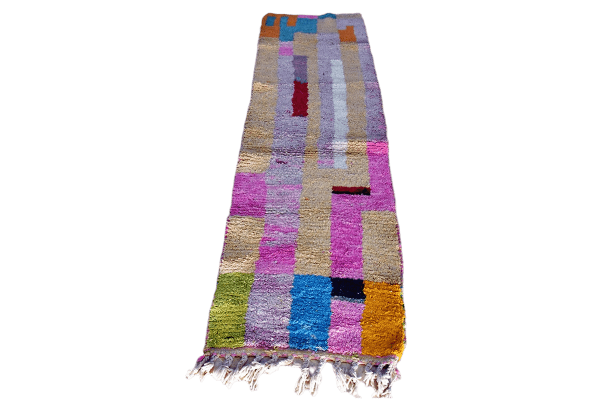 Abstract blue lilac orange moroccan runner rug wool front