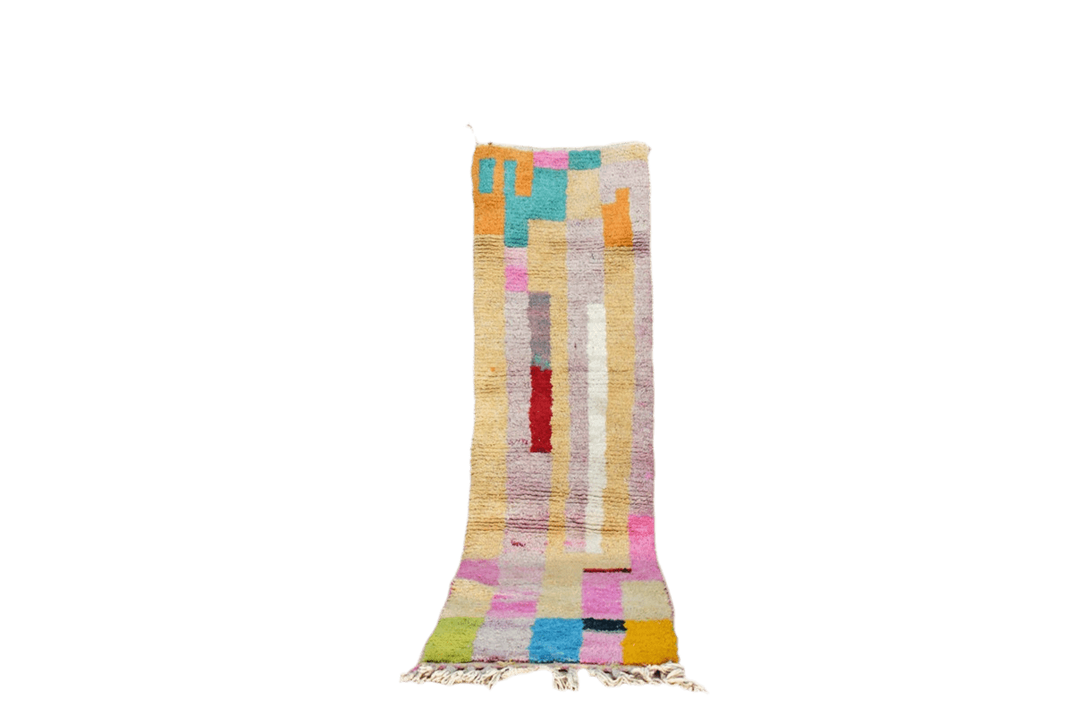 Abstract blue lilac orange moroccan runner rug wool standing