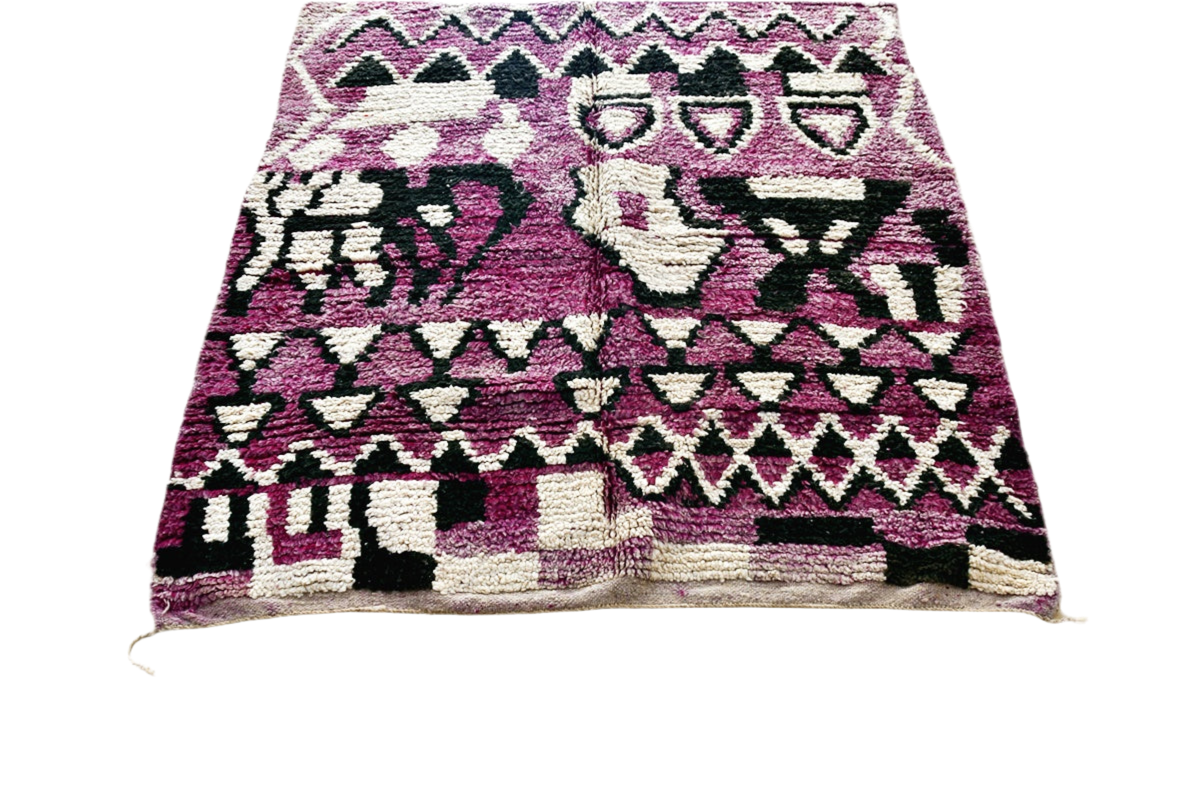 Abstract moroccan purple black area rectangle rug