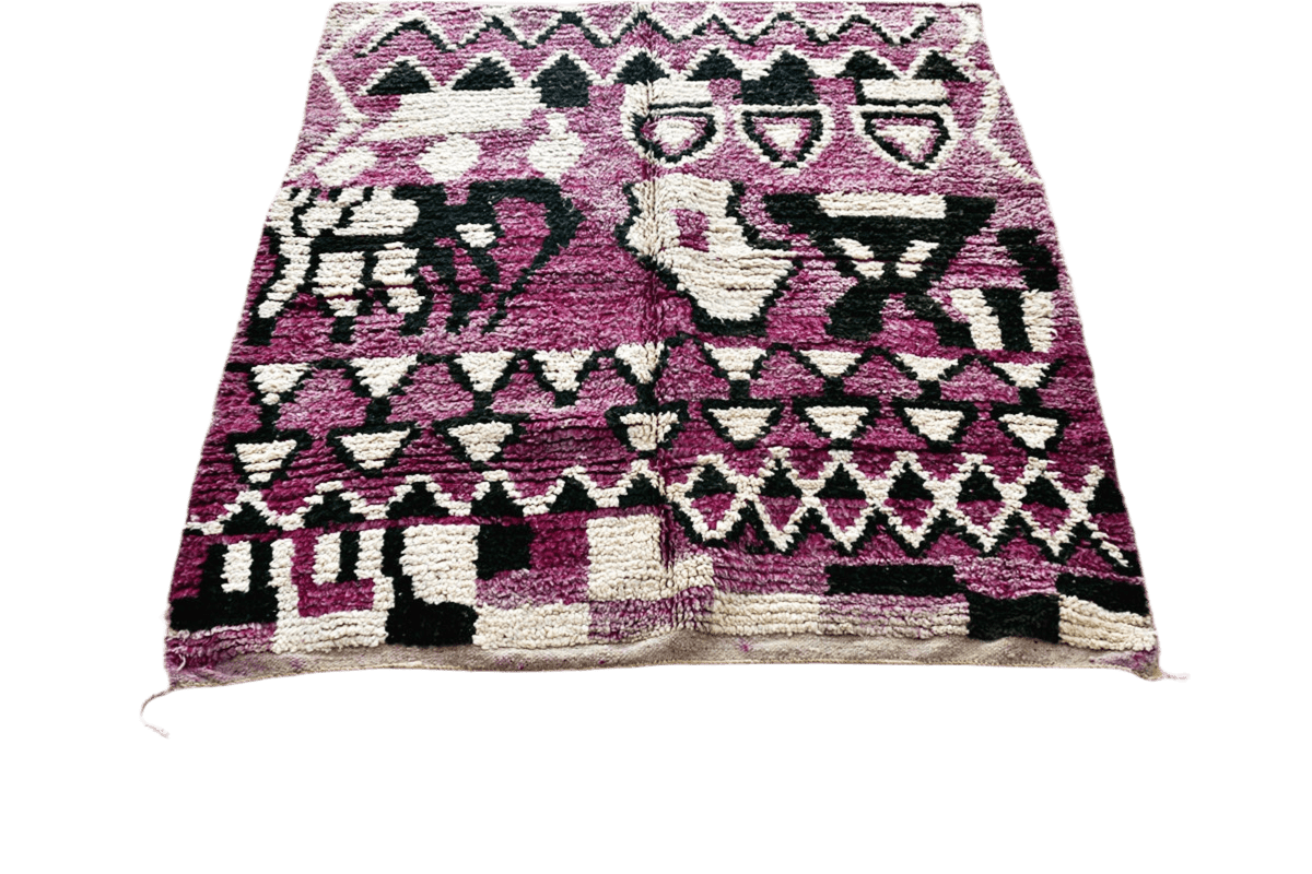 Abstract moroccan purple black area rectangle rug