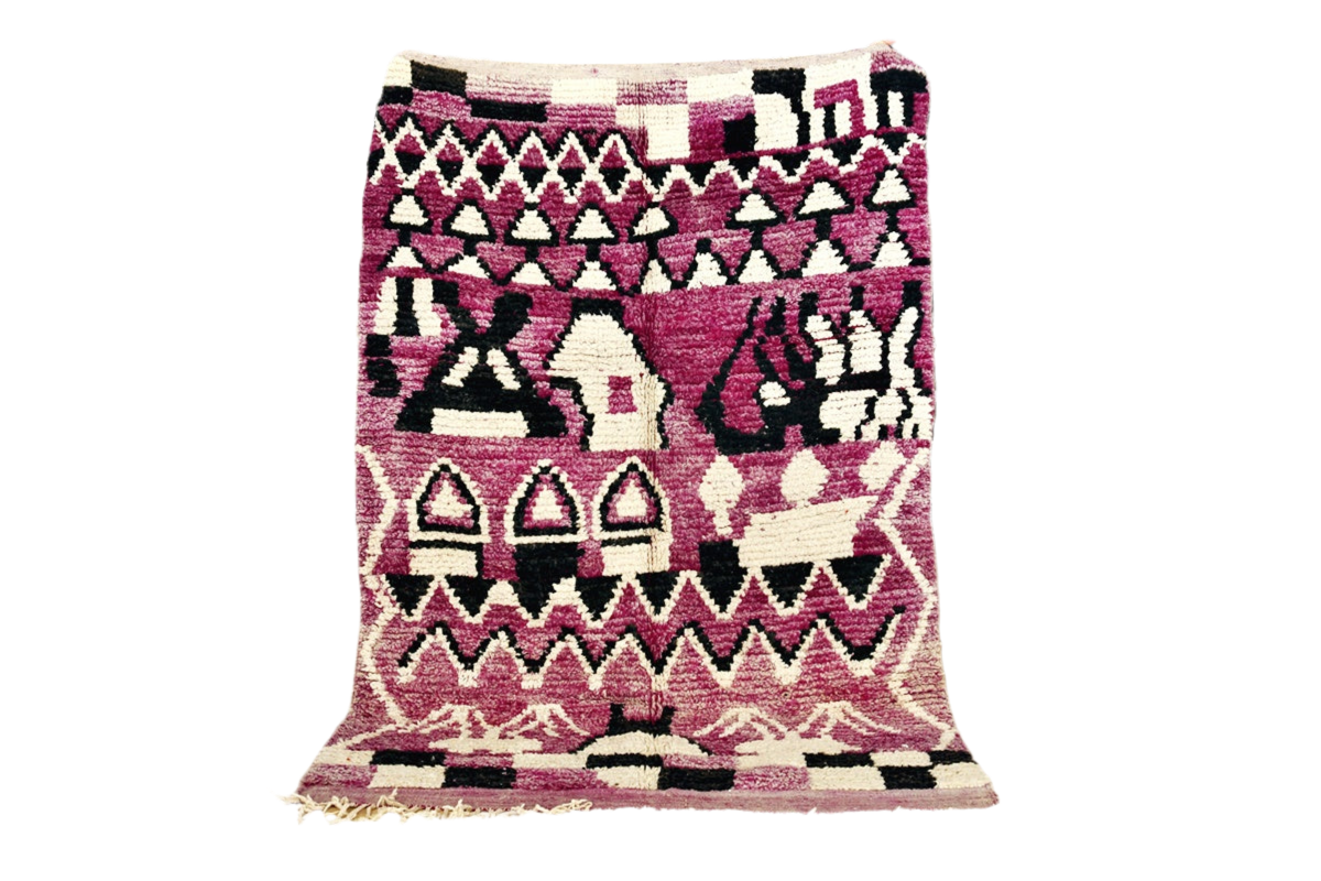 Abstract moroccan purple black area rectangle rug standing