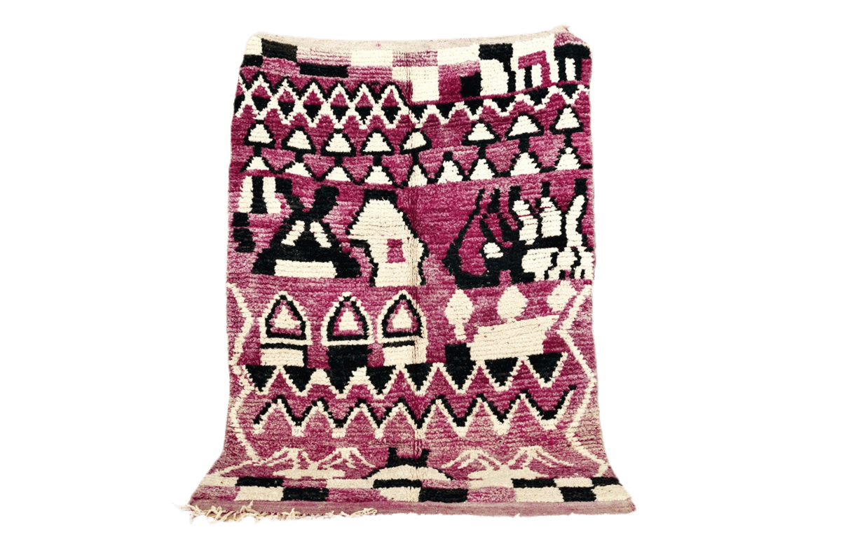 Abstract moroccan purple black area rectangle rug standing