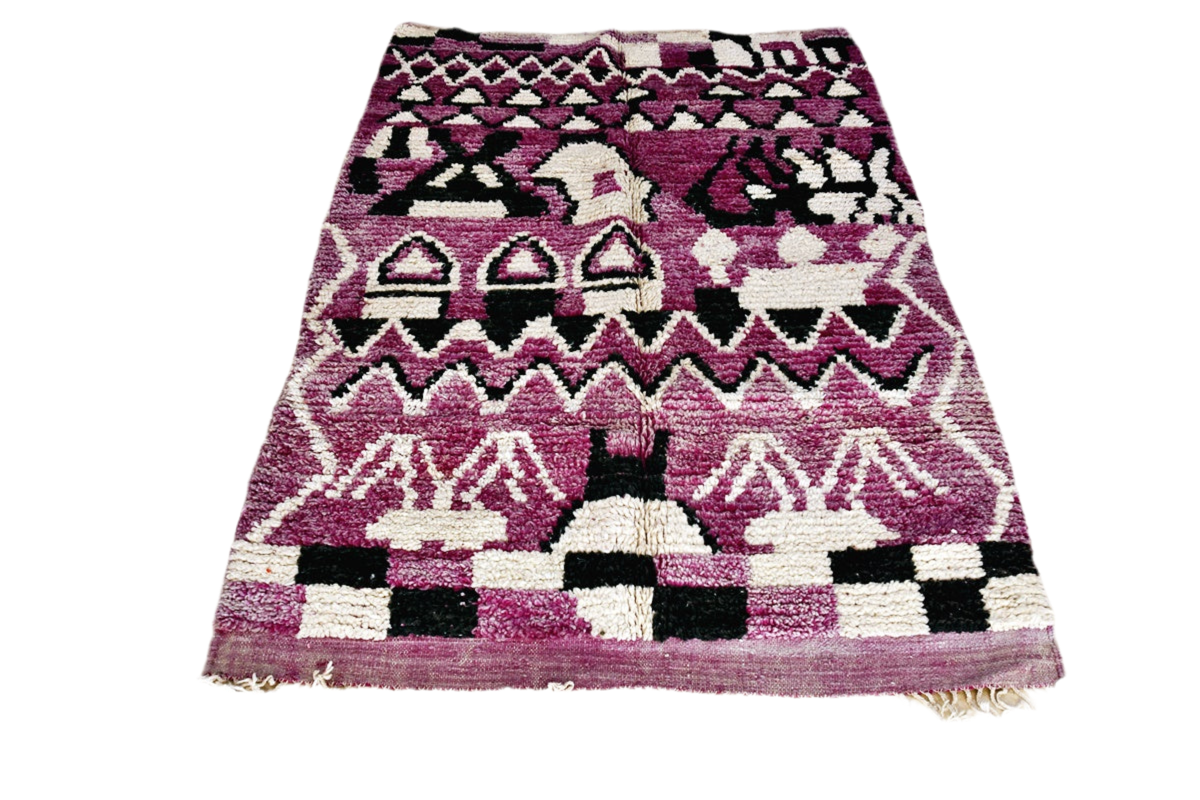Abstract moroccan purple black area rectangle rug top