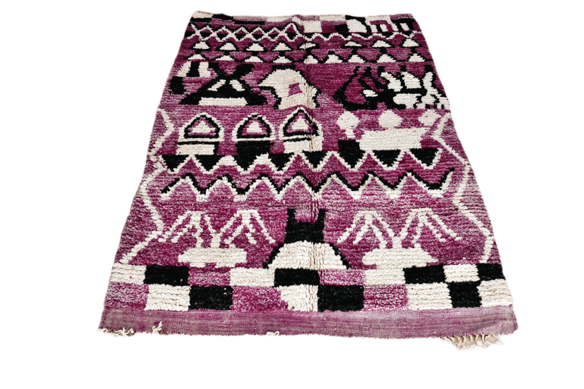 Abstract moroccan purple black area rectangle rug top