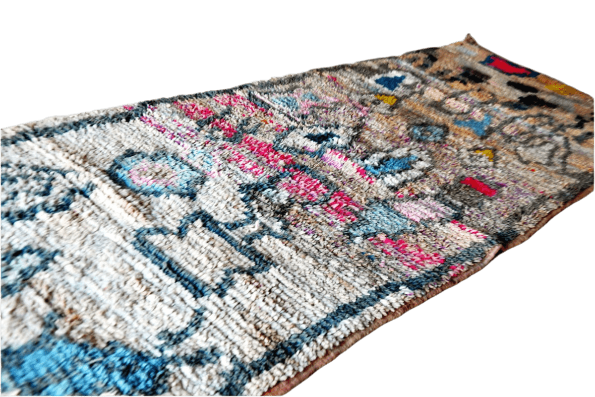 Abstract peach colors moroccan Boujaad runner rug