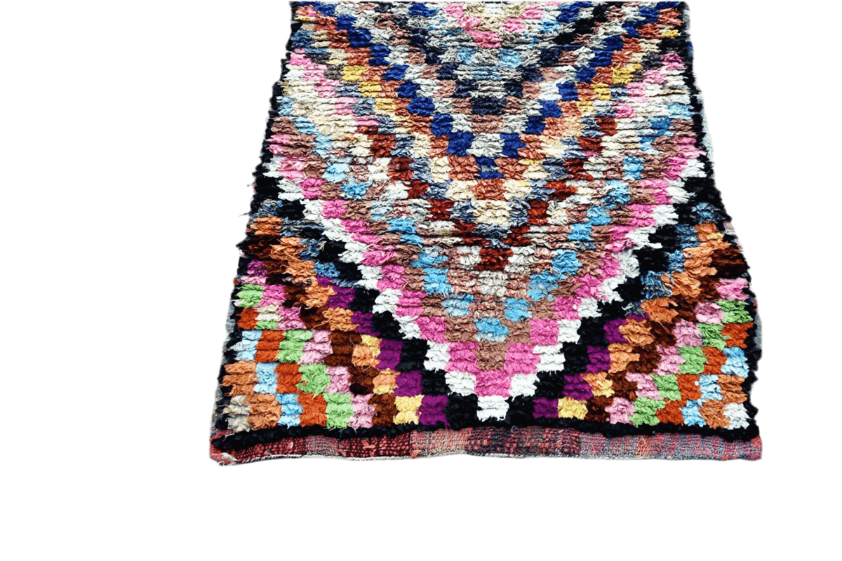 Arrow square pink purple blue Moroccan rag rug boucherouite