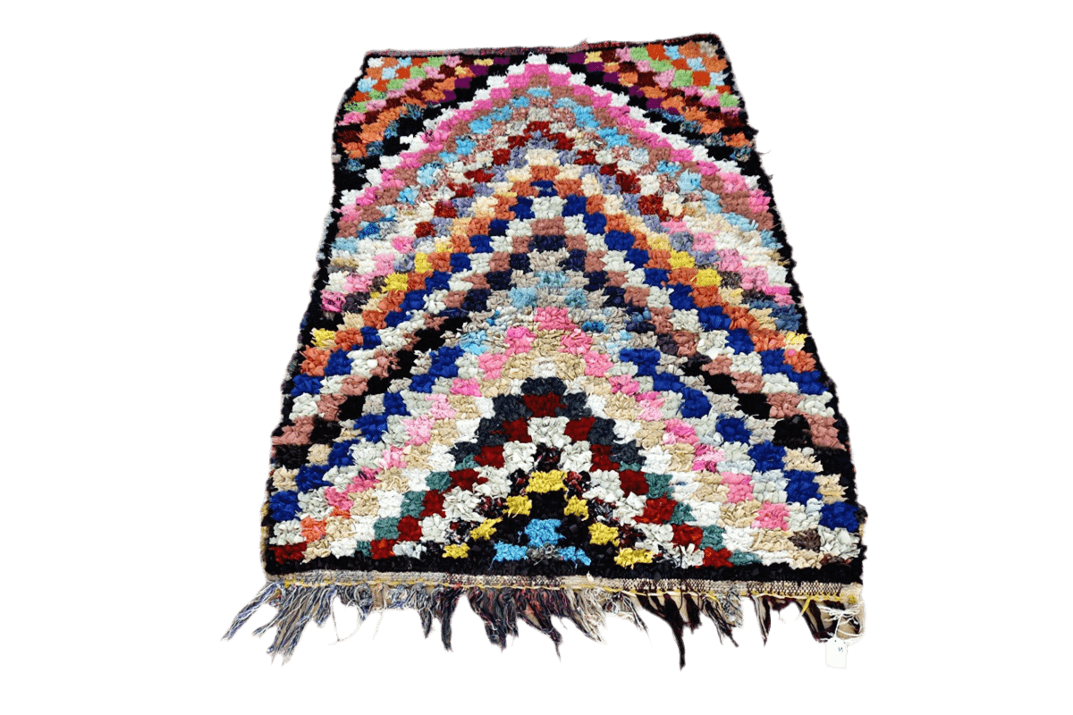 Arrow square pink purple blue Moroccan rag rug boucherouite full