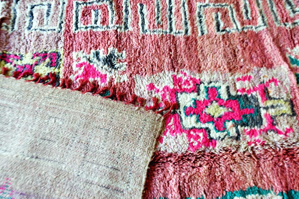 Pink mint Vintage moroccan boujaad rug Boho back