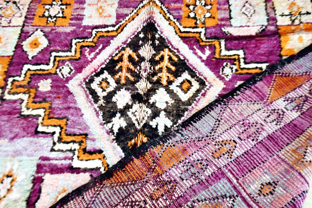 Rare purple orange vintage Boujaad Moroccan rug top