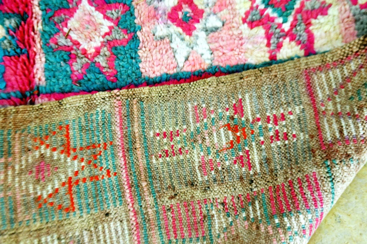 Pink Mint vintage boujaad Moroccan Rug unique back