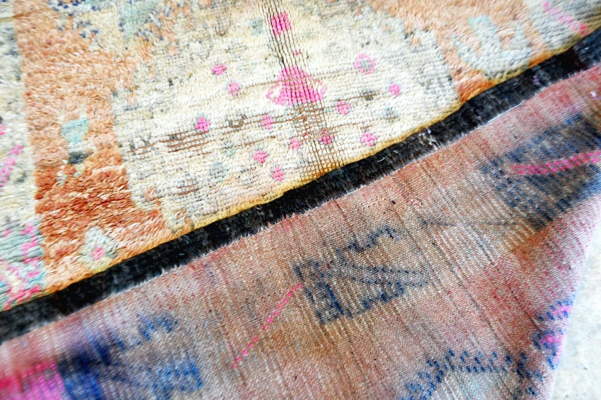Faded peach blush boujaad vintage rug morocco back