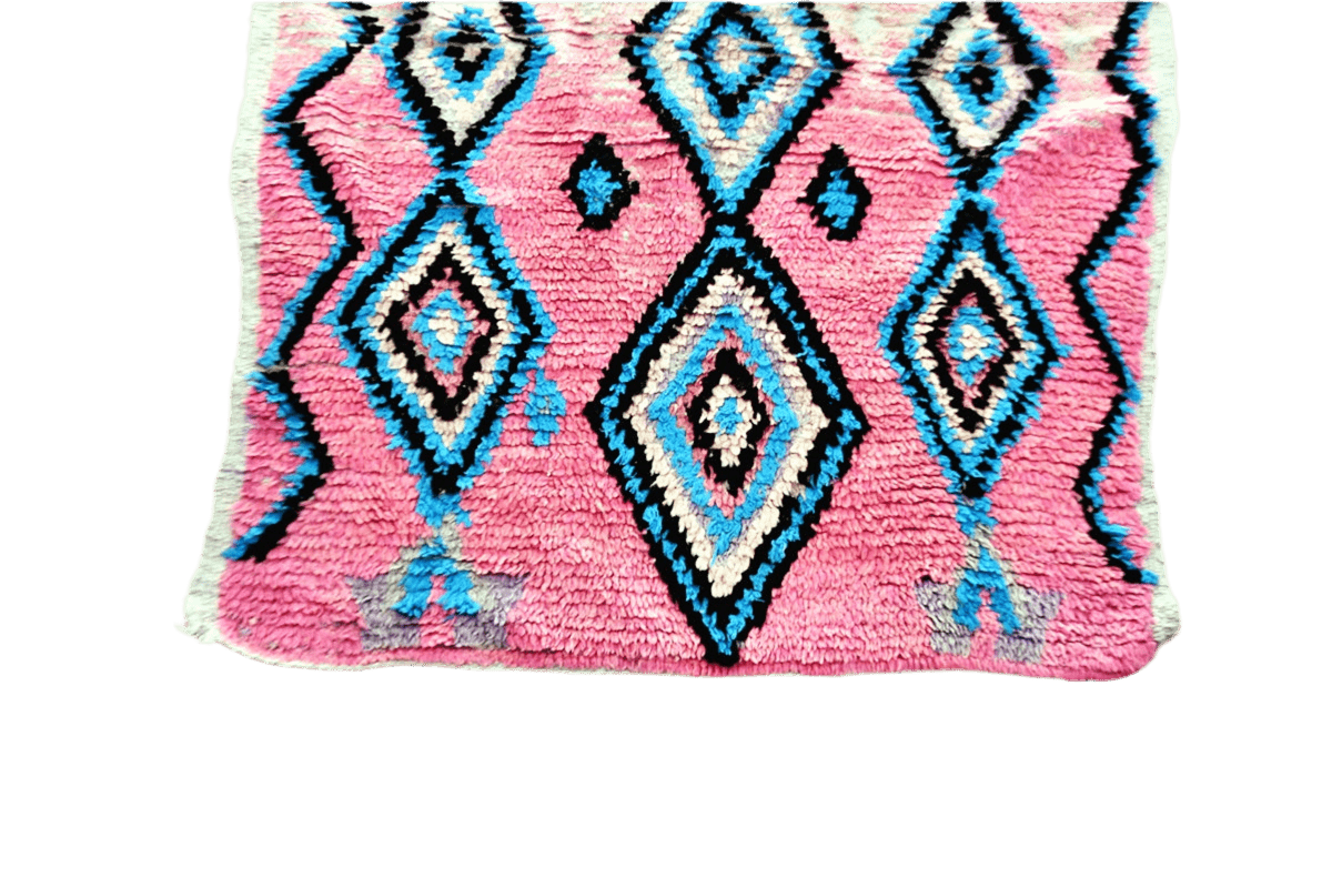 Baby pink blue diamonds vintage boujaad rug runner
