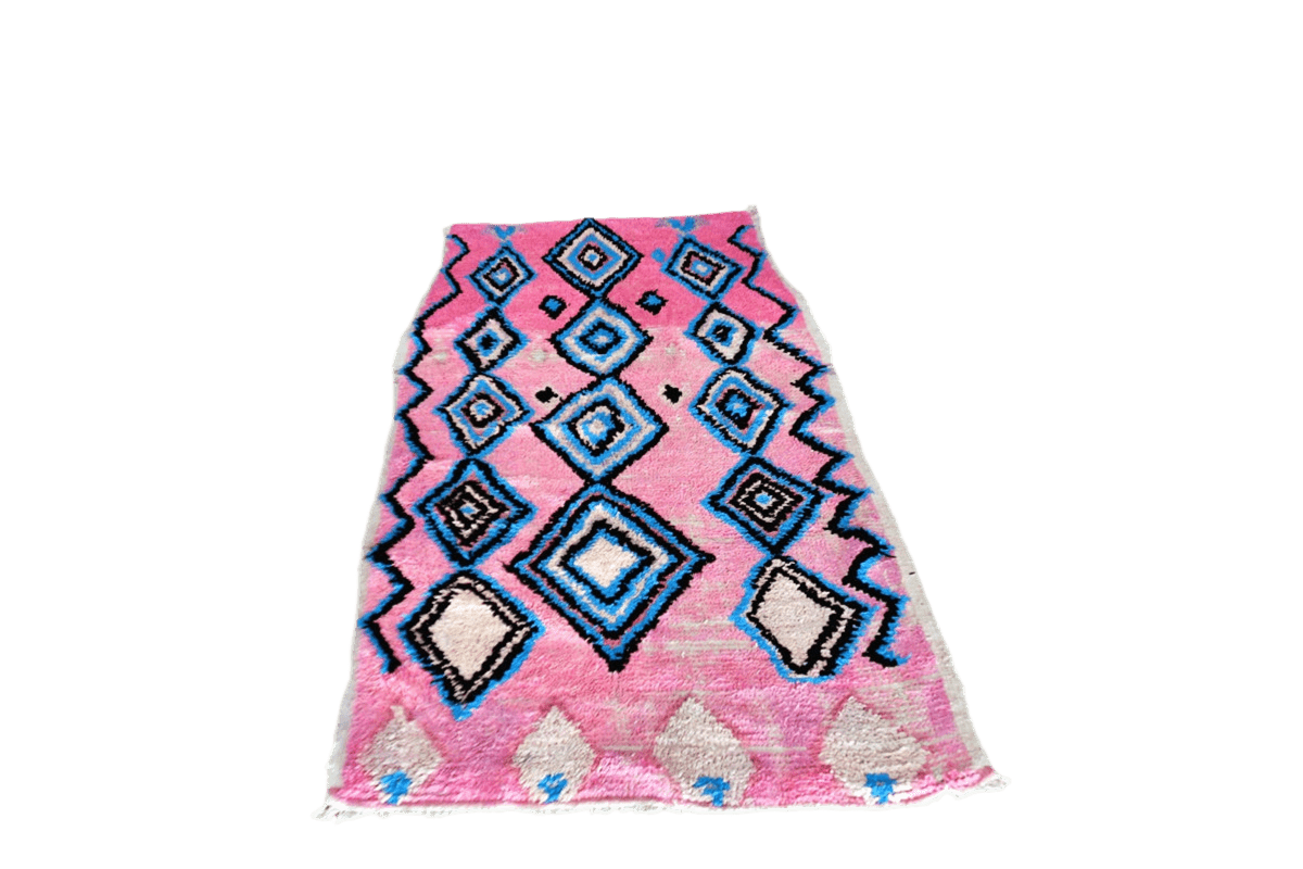 Baby pink blue diamonds vintage boujaad rug front