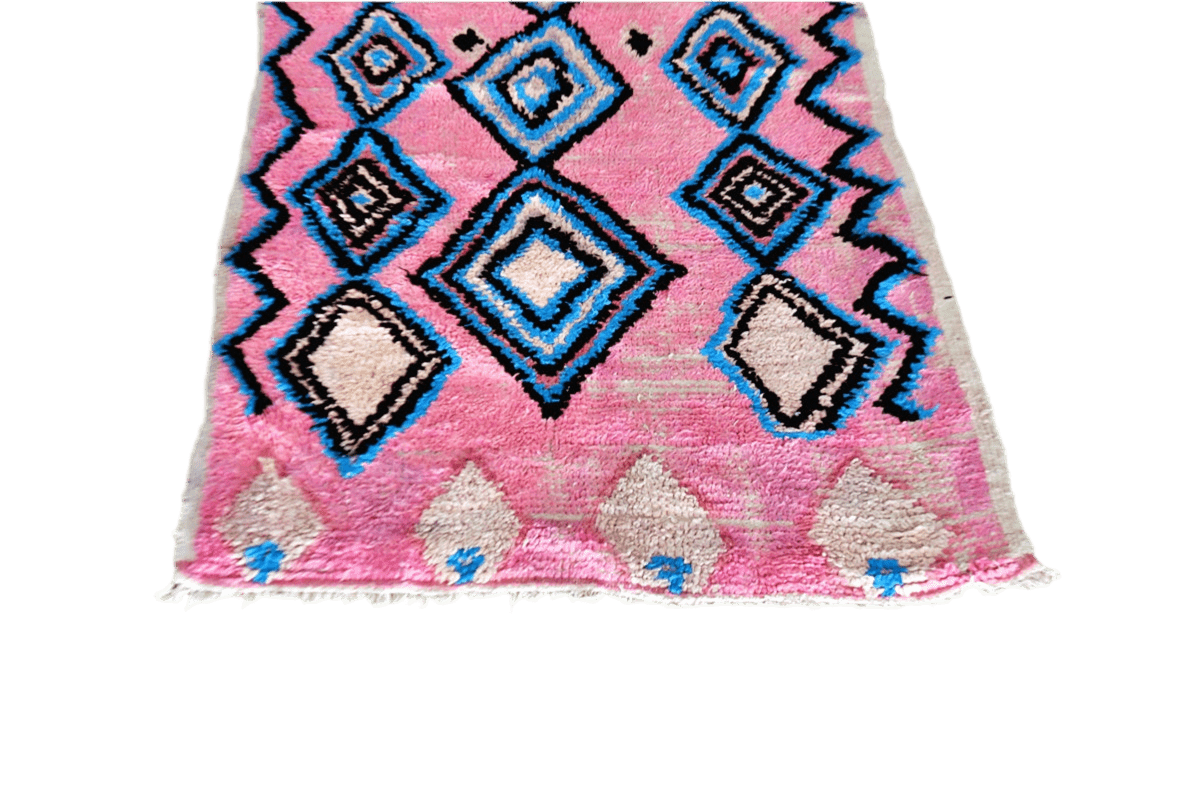 Baby pink blue diamonds vintage boujaad rug top