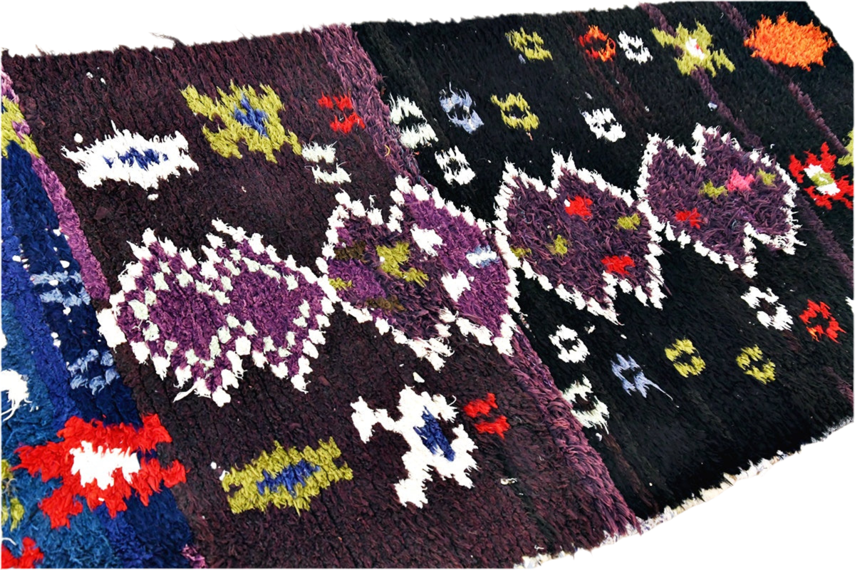 Black purple green moroccan boucherouit rug morocco