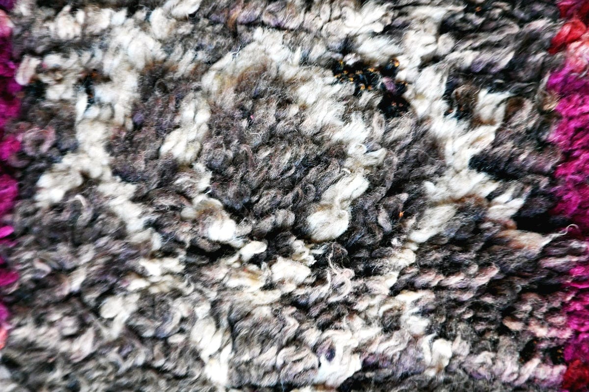 Black purple white runner wool rug boujaad morocco close up