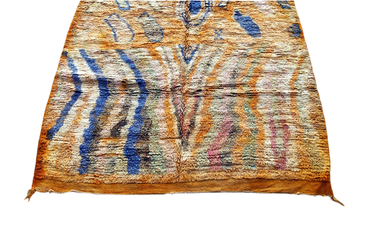 Blue orange Moroccan rectangle rug boujaad