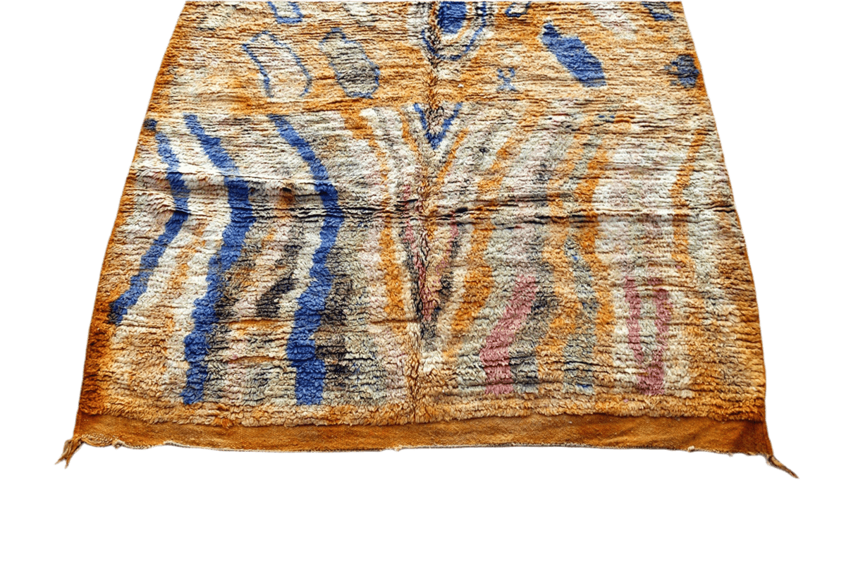 Blue orange Moroccan rectangle rug boujaad