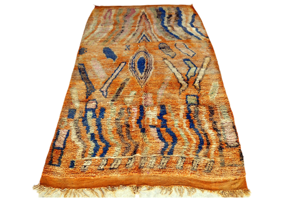 Blue orange Moroccan rectangle rug boujaad full