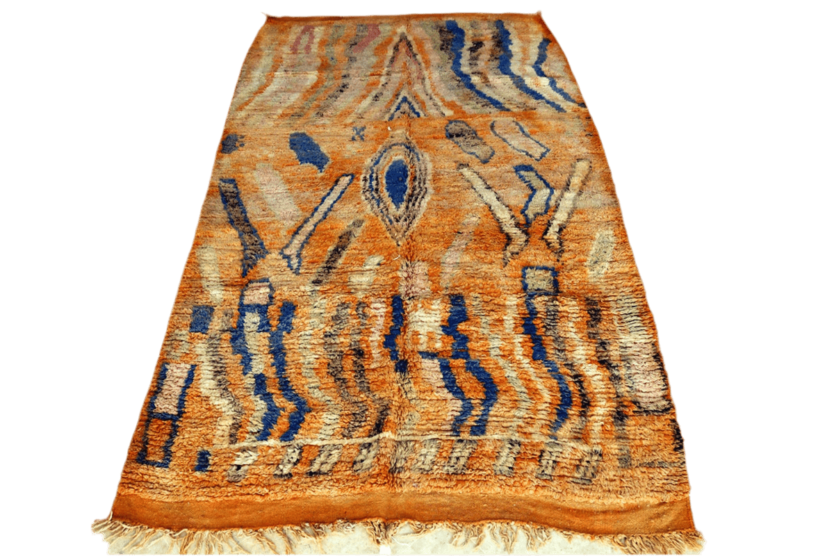 Blue orange Moroccan rectangle rug boujaad full