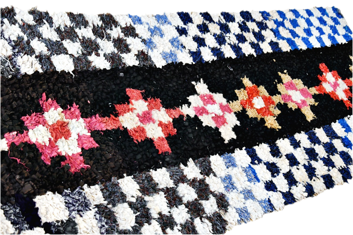 Blue white checker boucheoruite runner rug cosy