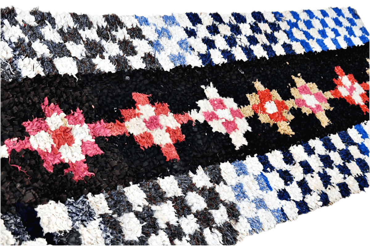 Blue white checker boucheoruite runner rug cosy