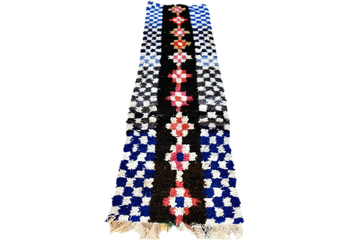 Blue white checker boucheoruite runner rug cosy full