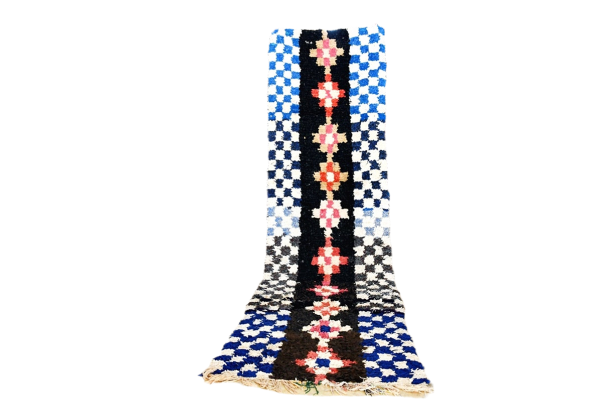Blue white checker boucheoruite runner rug cosy standing