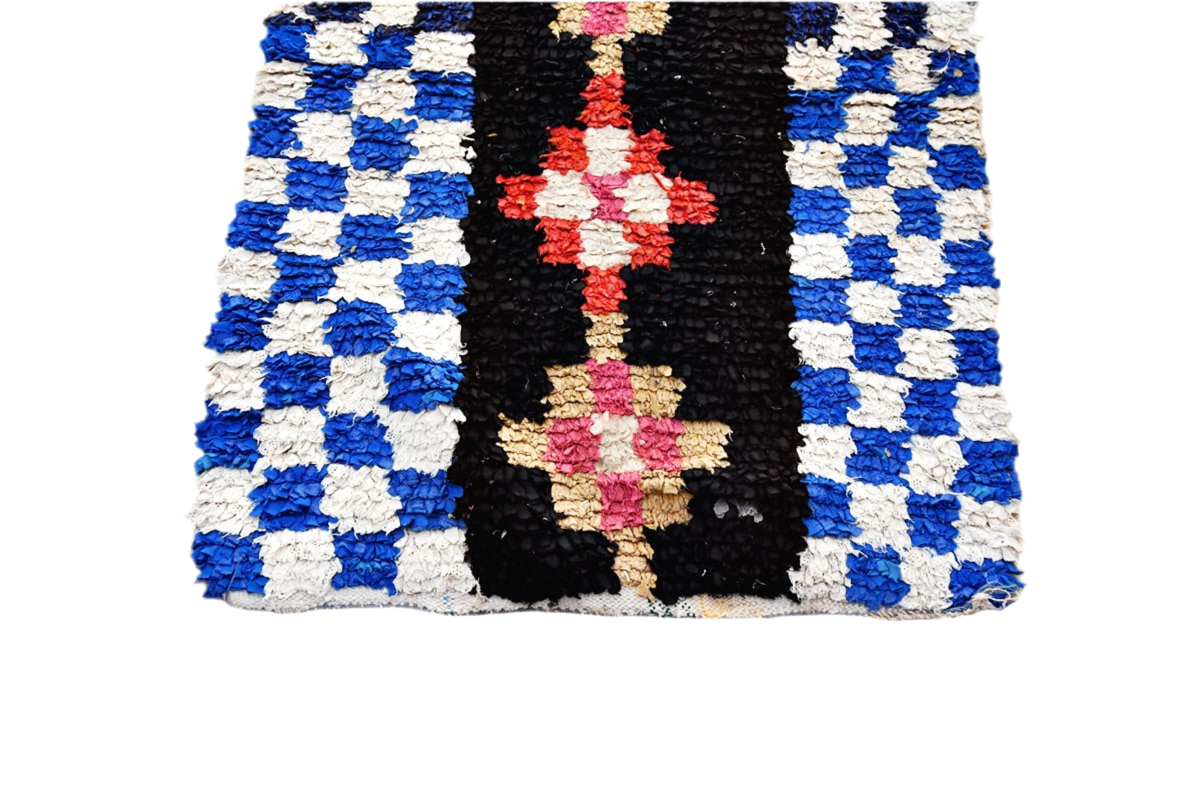 Blue white checker boucheoruite runner rug cosy top