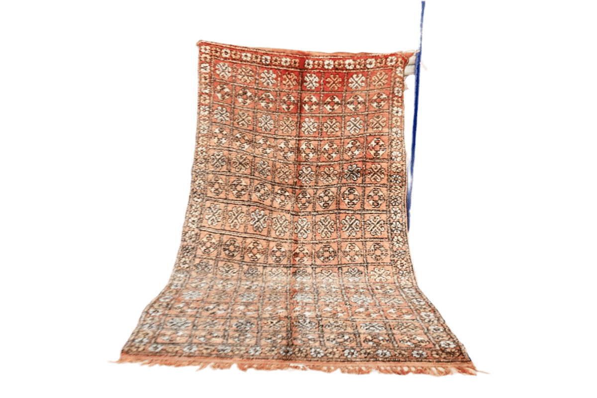 Blush symethrical vintage zemmour moroccan rug standing