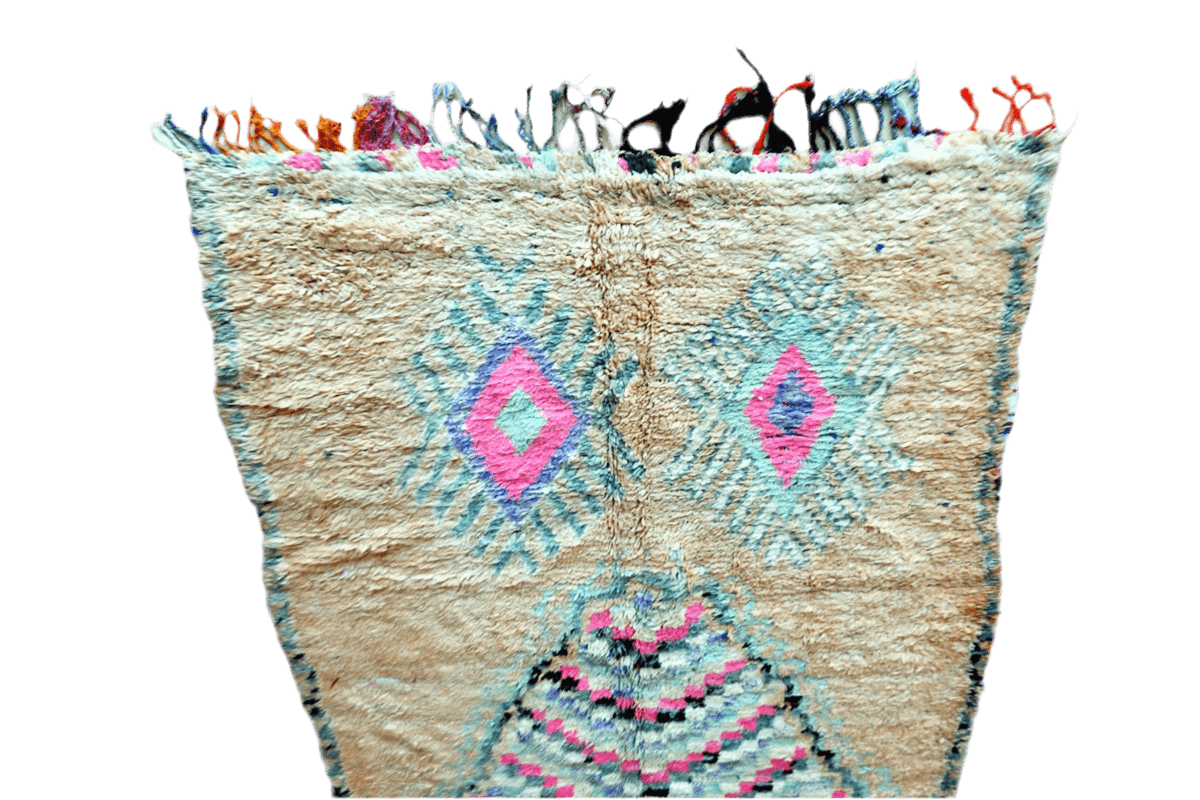 Boho moroccan vintage boujaad rug botton tassels