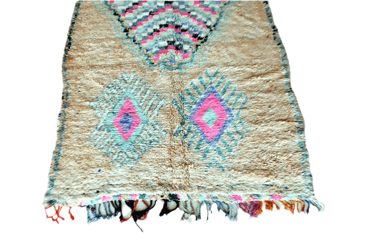 Boho moroccan vintage boujaad rug botton tassels