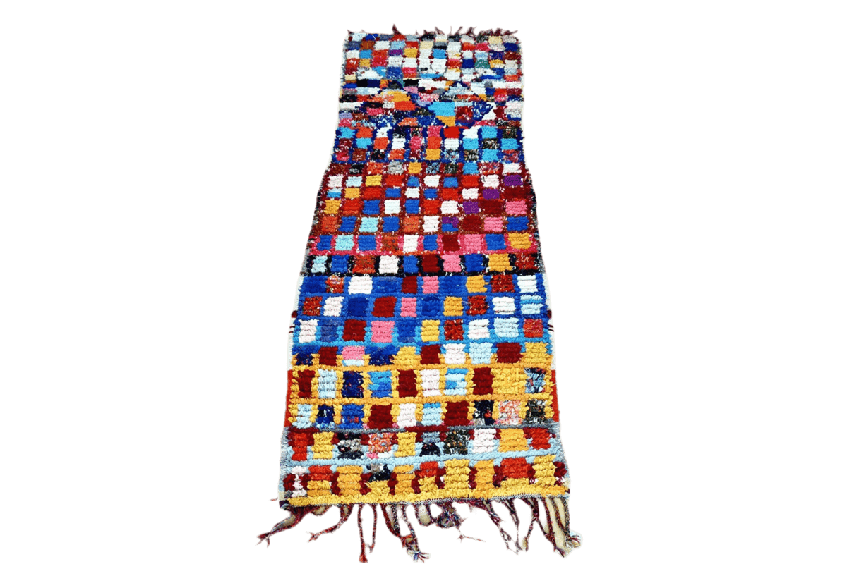 Colorfull checker boucherouite rag rug runner