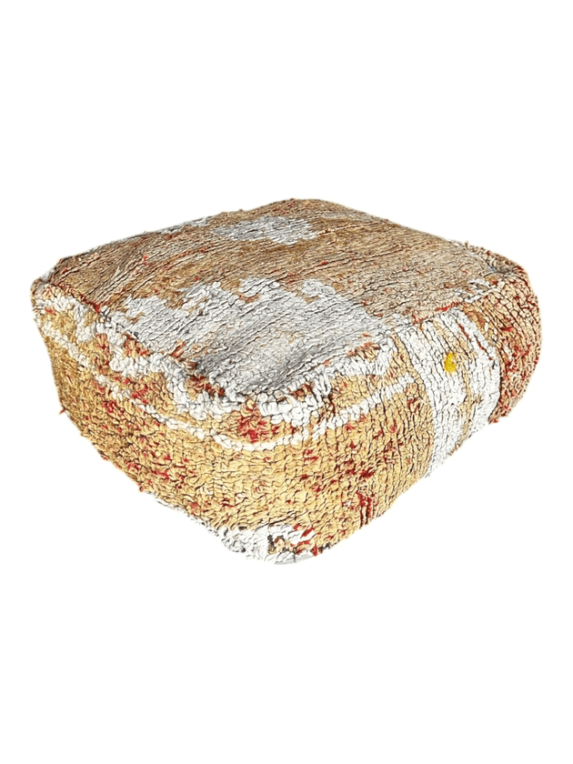 Earthy sand Moroccan Boujaad floor wool cushion ottoman