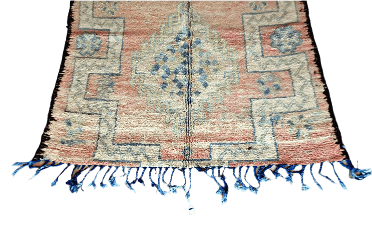 faded vintage boujaad rug morocco bottom tassels