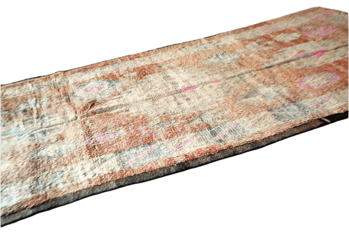 Faded Boho vintage boujaad moroccan rug pastel side shot