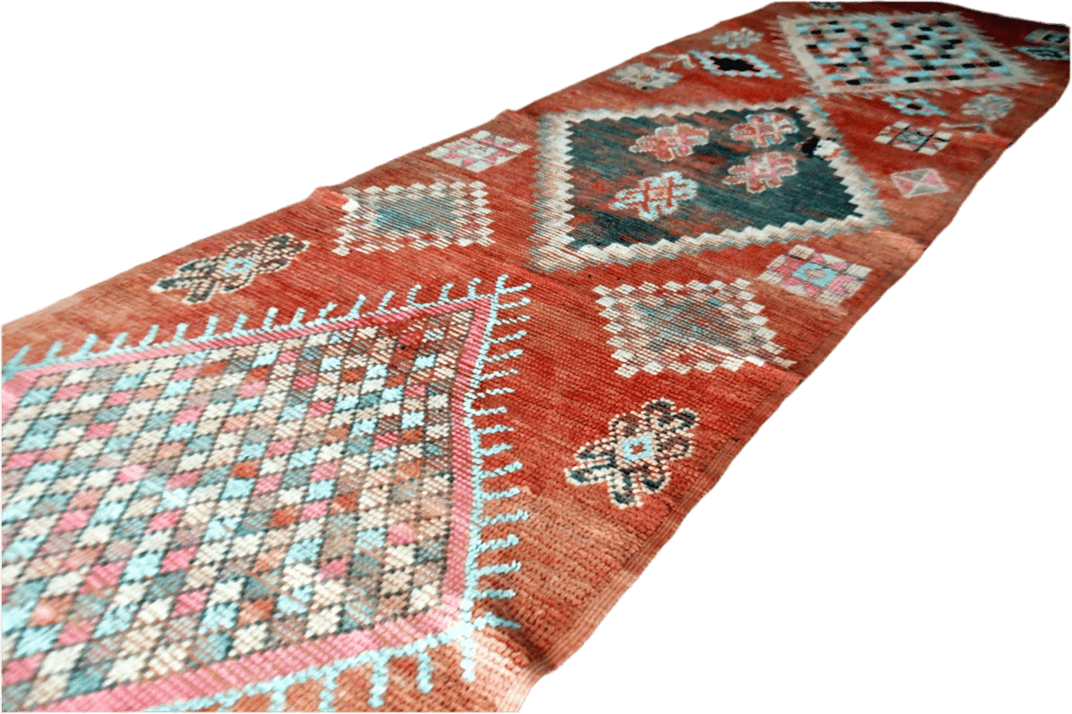 Faded red boujaad moroccan vintage runner rug carpet