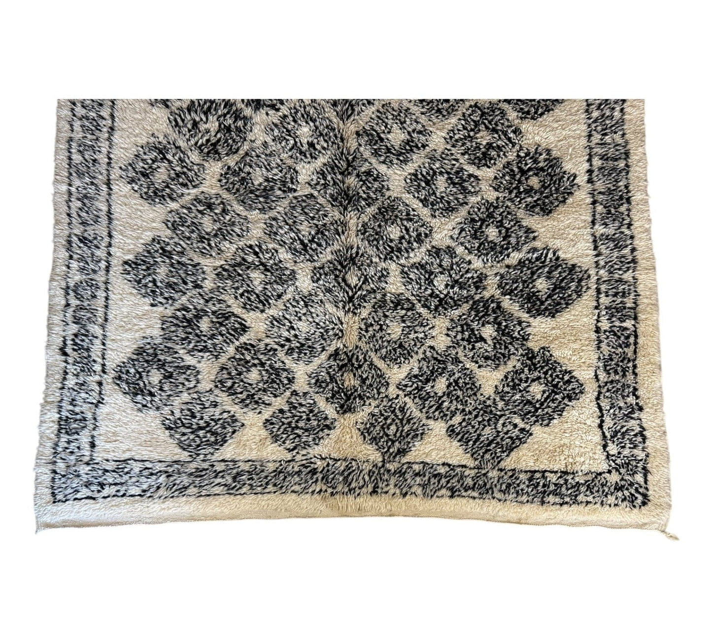 Flowers black and white vintage beni ourain moroccan rug