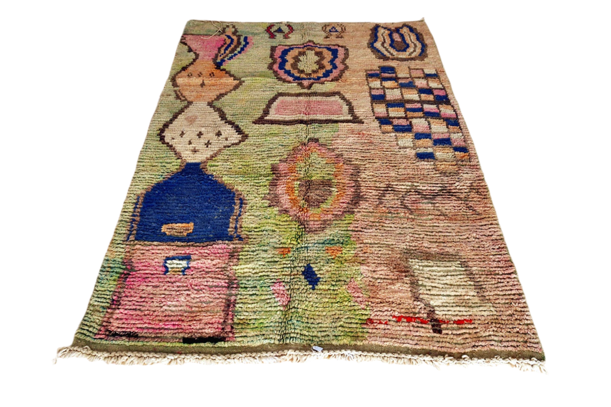 Green blue pink Moroccan boujaad area rug full