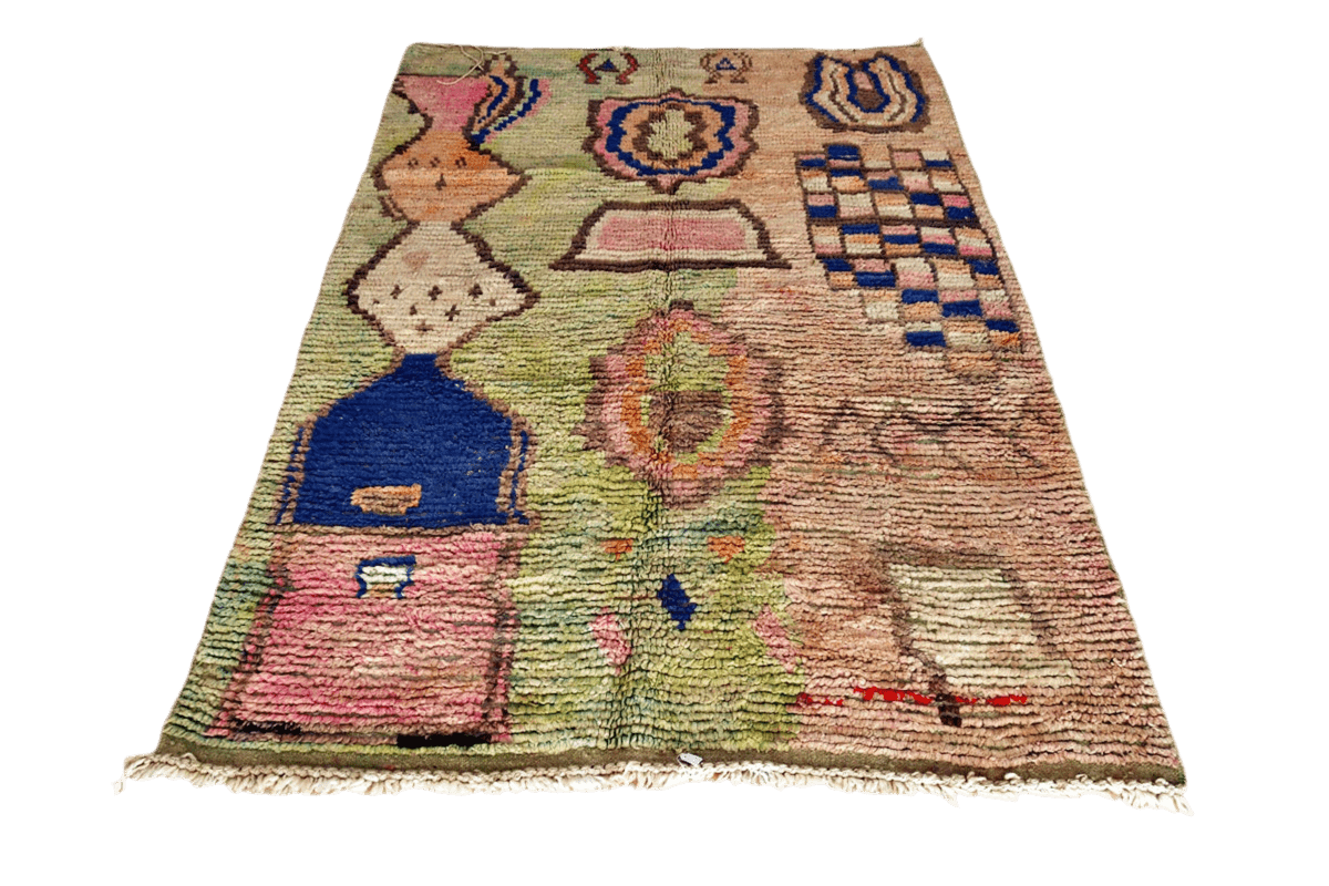 Green blue pink Moroccan boujaad area rug full