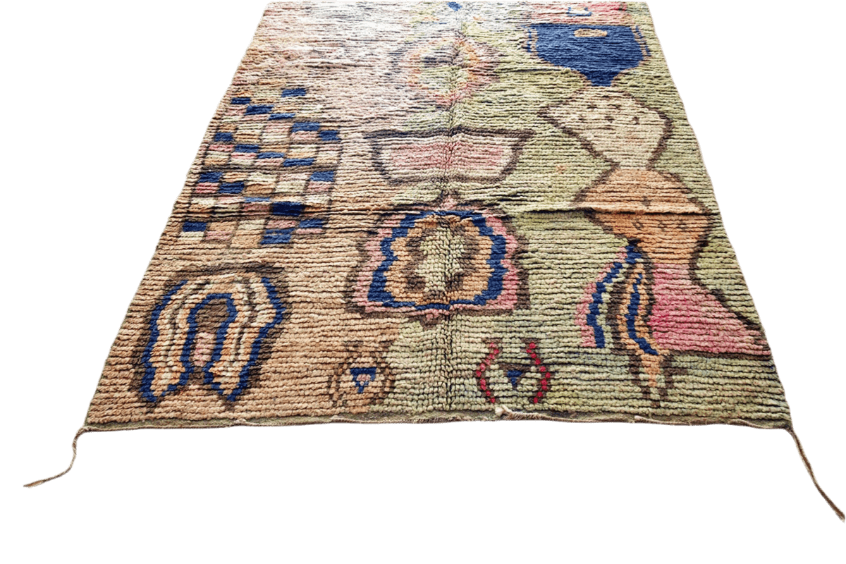 Green blue pink Moroccan boujaad area rug
