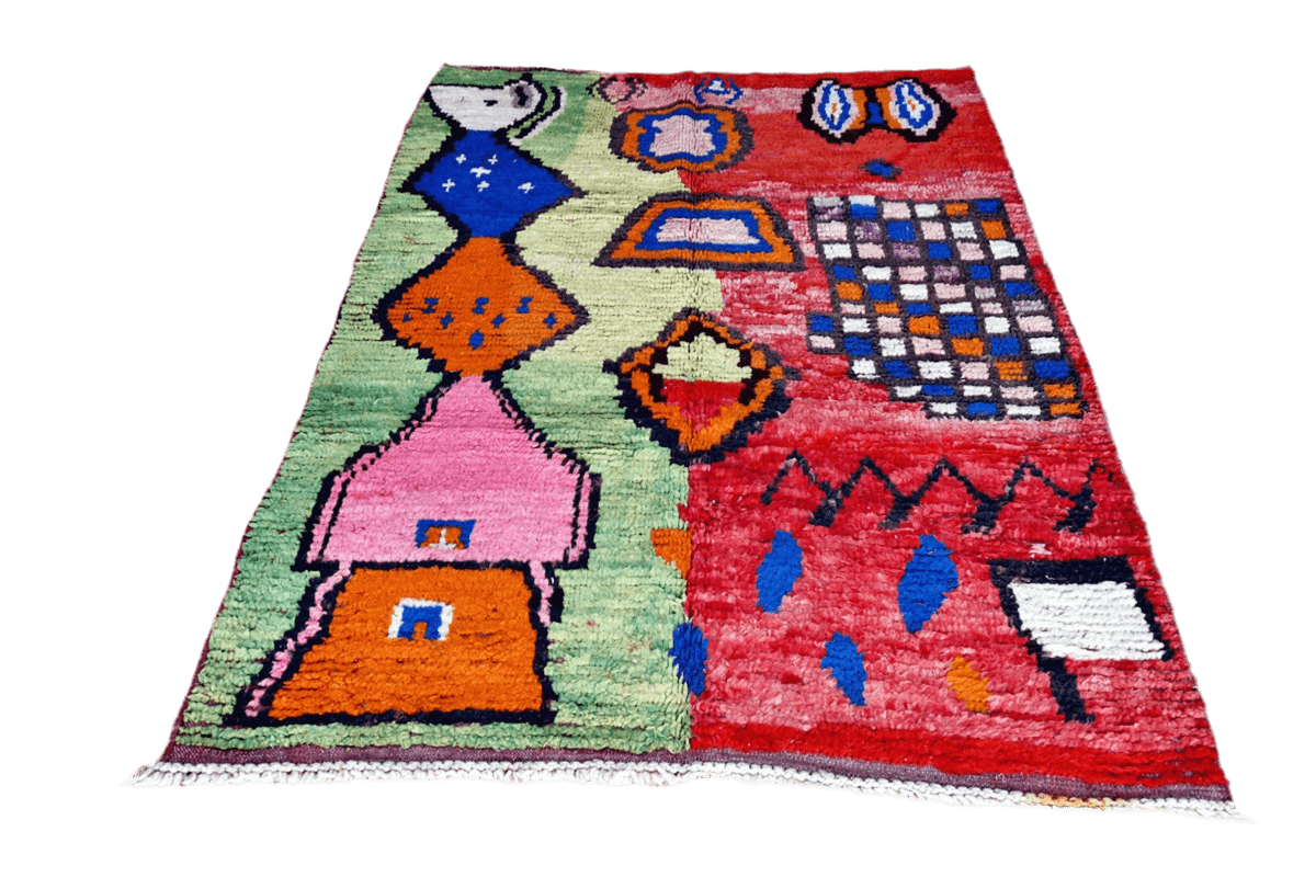 Green red blue moroccan indoor rug boujaad rectangle front