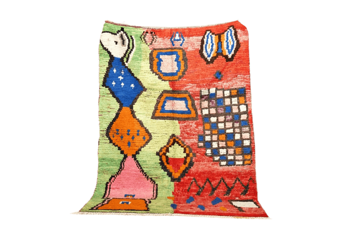 Green red blue moroccan indoor rug boujaad rectangle standing