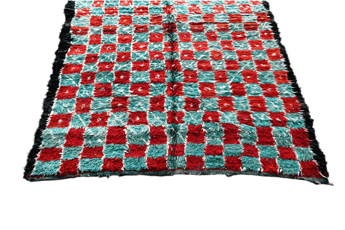 Green red checker intage marmoucha moroccan rug