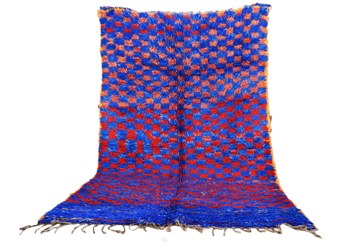 Indigo blue checker vintage beni mguild rug