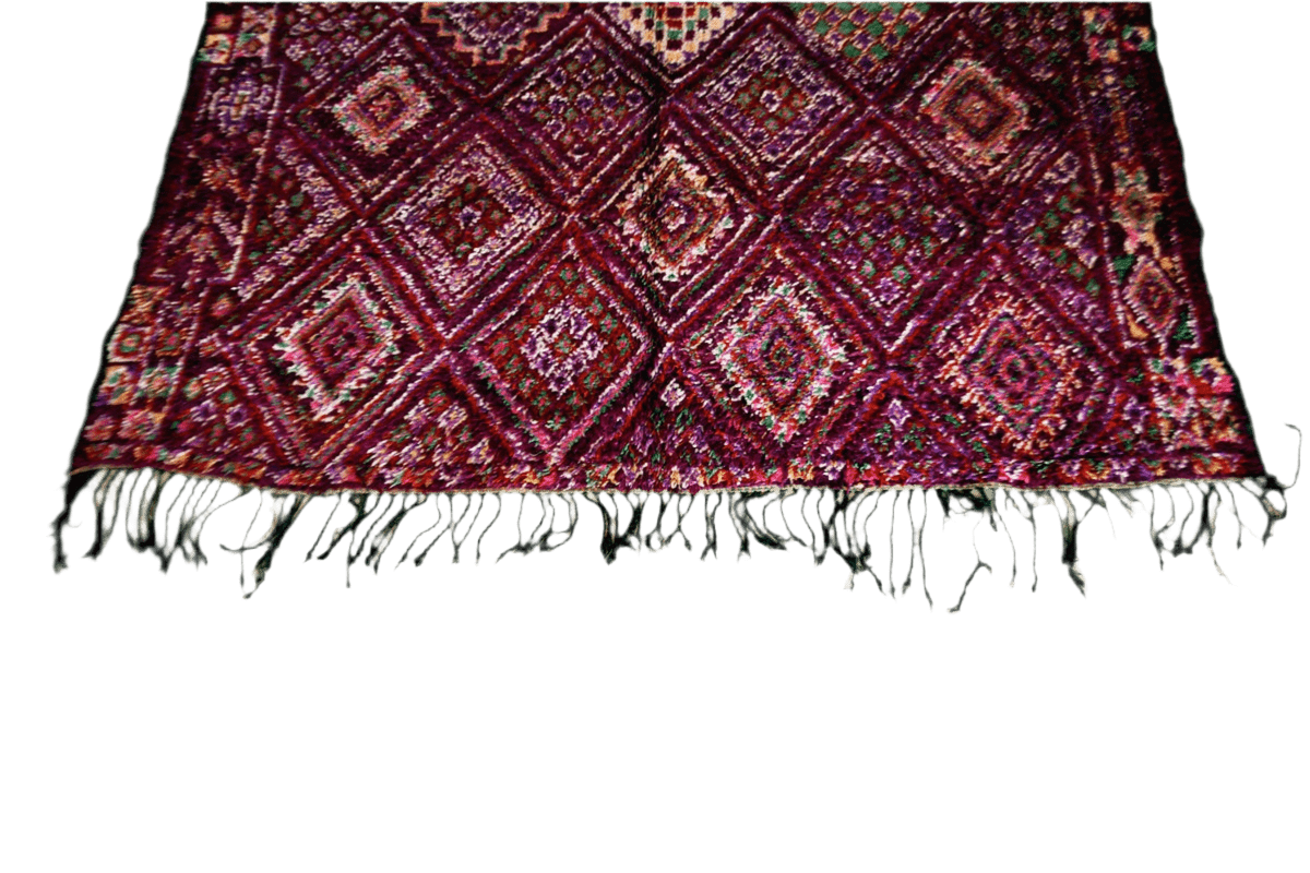 Large Moroccan purple vintage beni mguild rug outstanding top