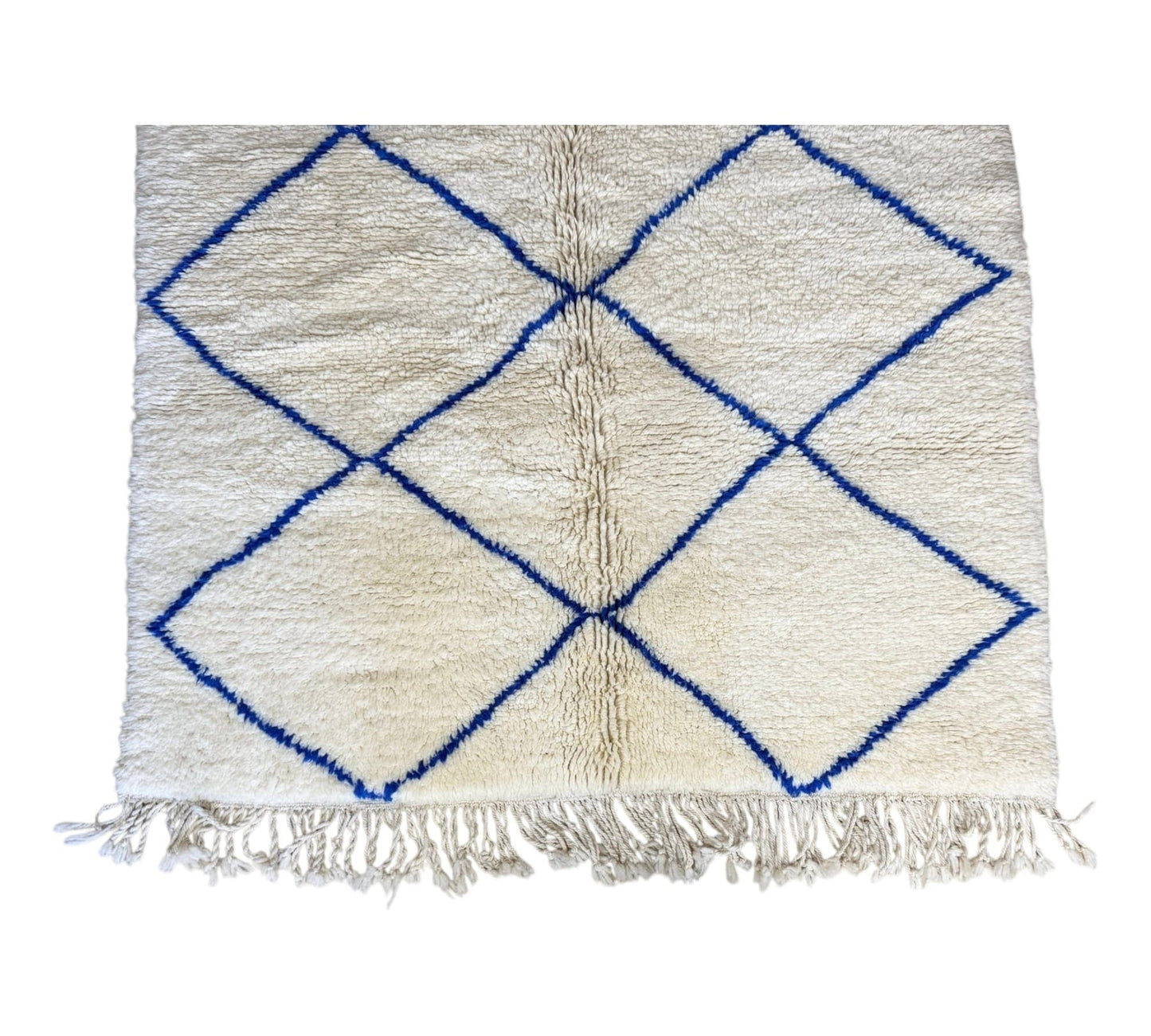 Mediteranean Beni ourain white blue rug bottom tassels