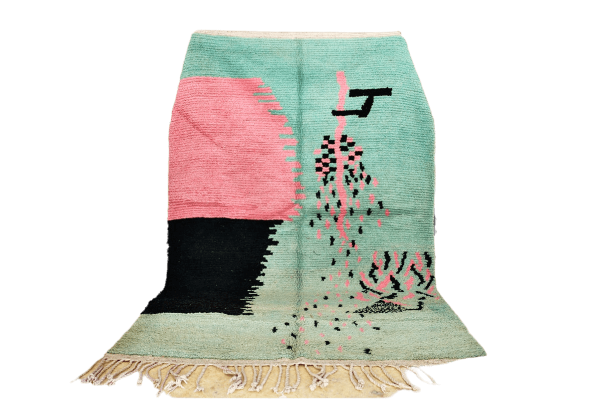 Mint pink Moroccan boujaad rug standing