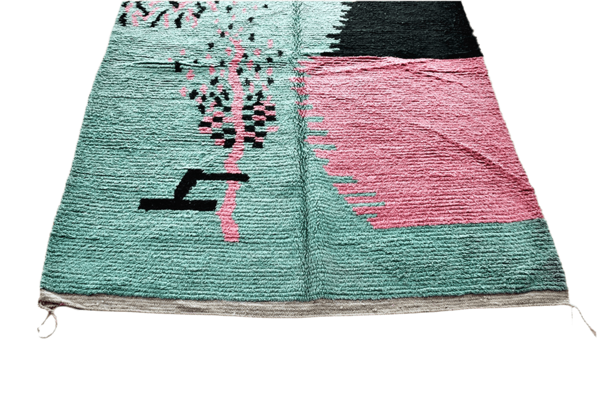 Mint pink Moroccan boujaad rug top